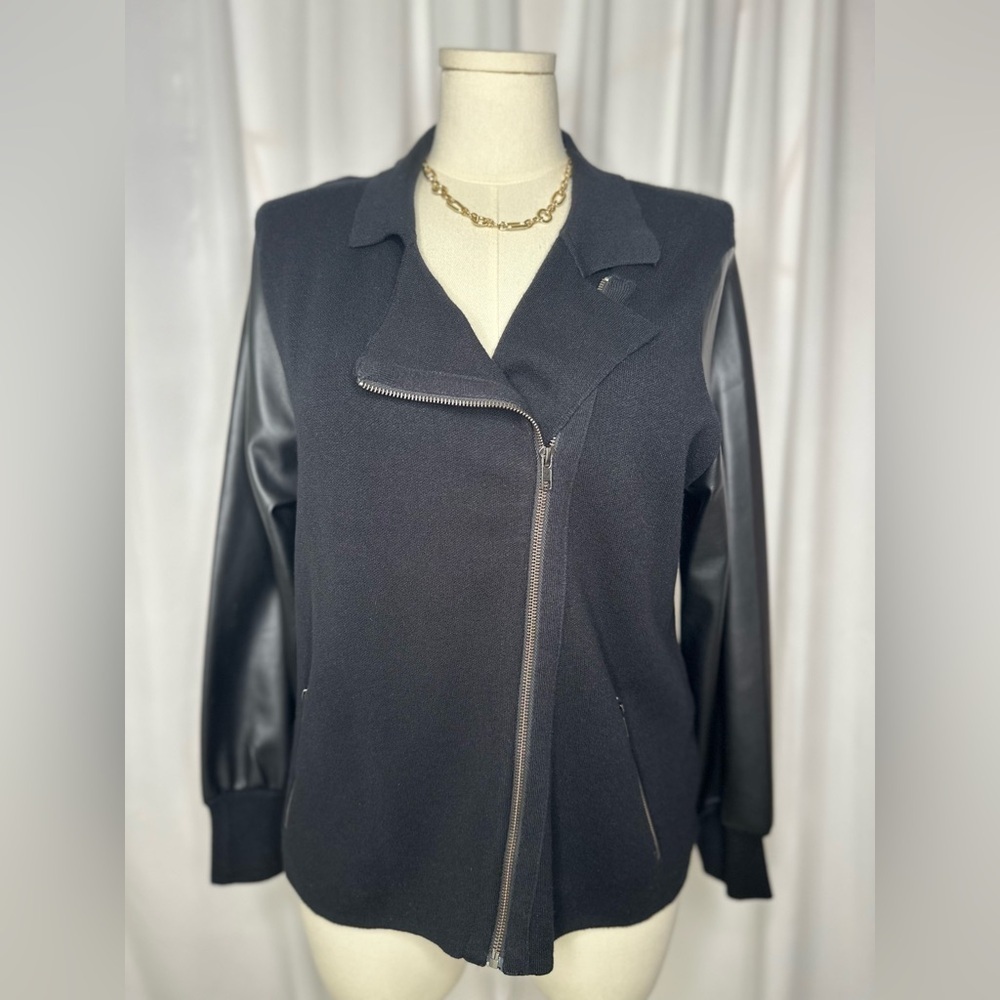 Sioni Black Mixed Media Jacket with Faux Leather Sleeves (924)
